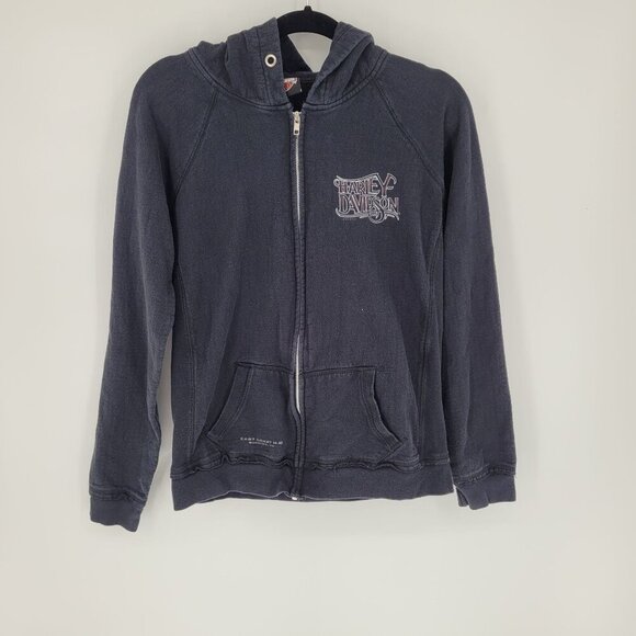 Harley davidson womens large faded black embellished back full zip hoodie - Picture 14 of 14